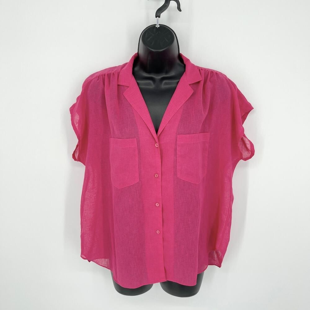 Nicola VINTAGE Pink Button Front Blouses Women Sz 16 Sheer Pockets V-Neck Barbie - Picture 1 of 8